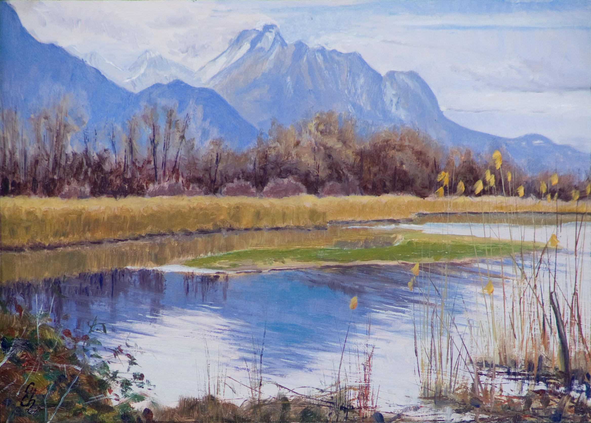 Lac Léman à Villeneuve (Grangettes) Huile sur panneau contreplaqué peuplier 25 x 35 cm Cyril de Chambrier