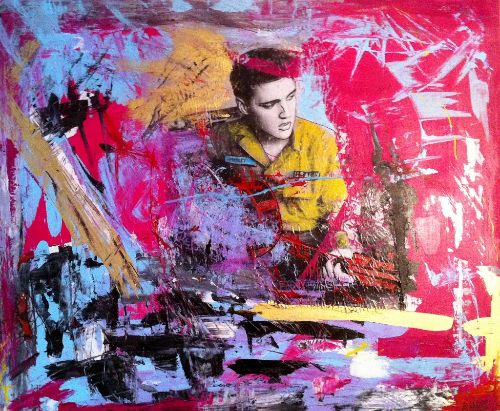 Elvis Presley   Technique mixte  sur toile  100 x 120 cm  Angelo Garbo