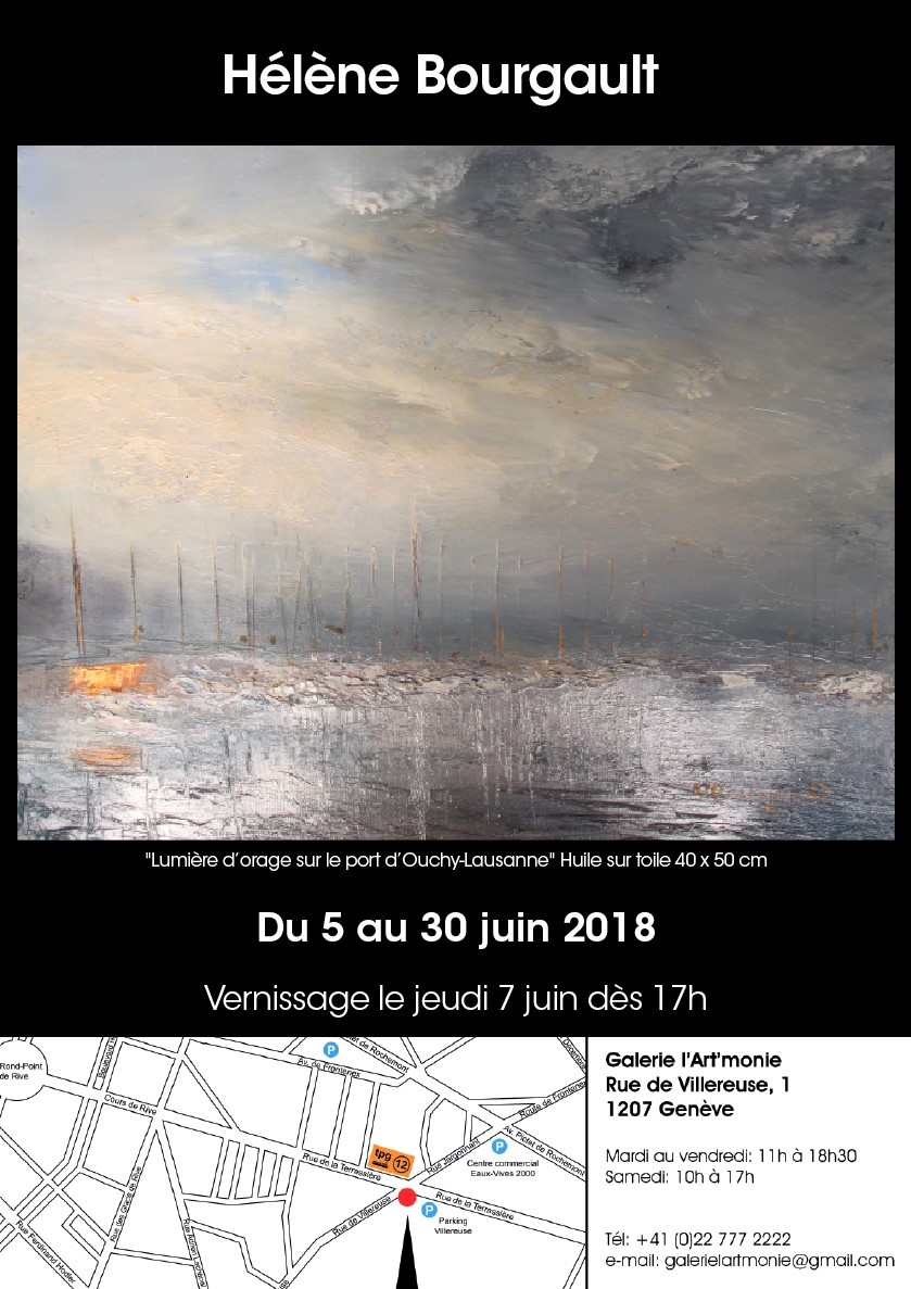 Invitation à l'exposition de l'artiste Hélène Bourgault à la Galerie l'Art'monie Genève