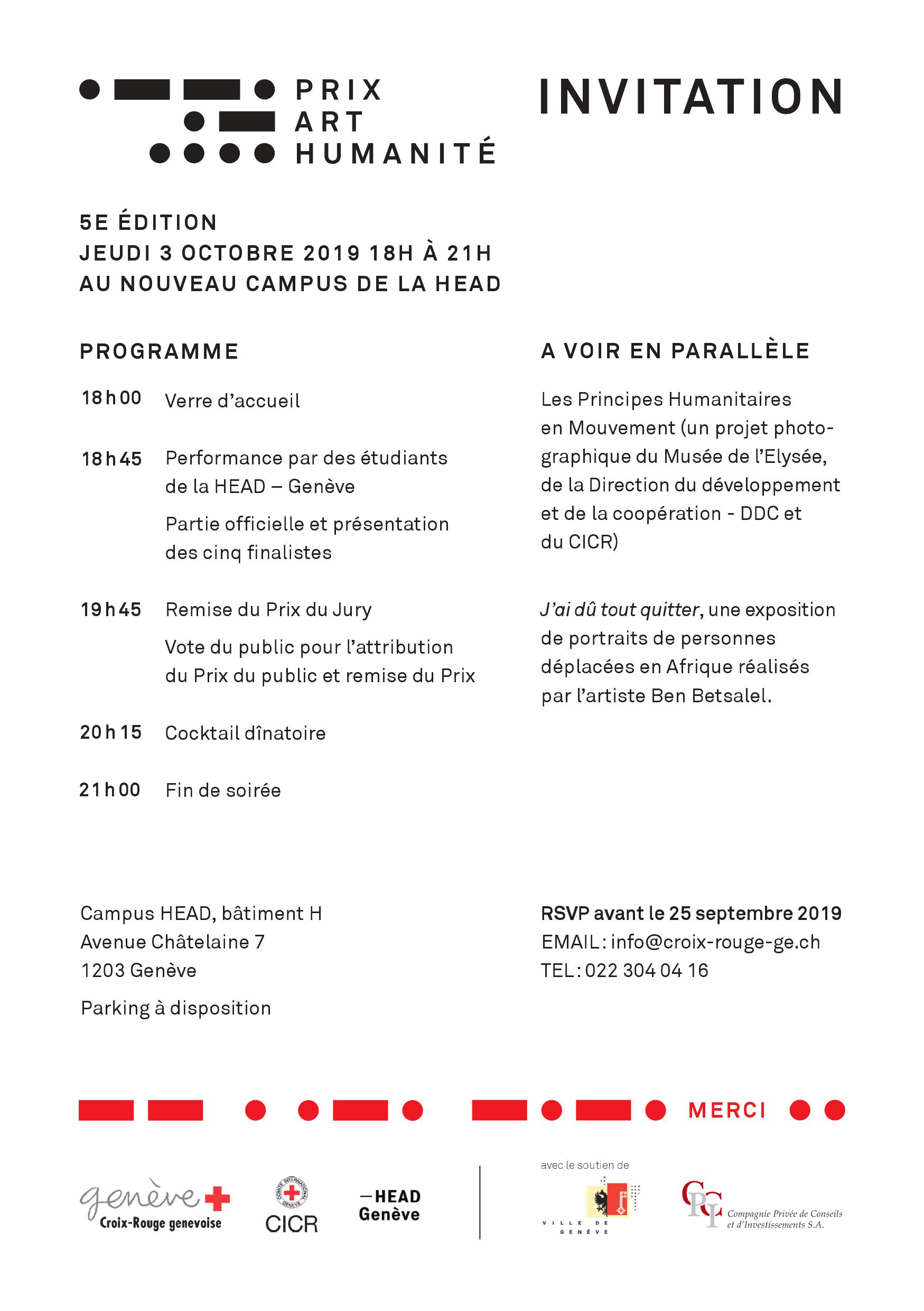 Invitation Prix Art Humanité 2019